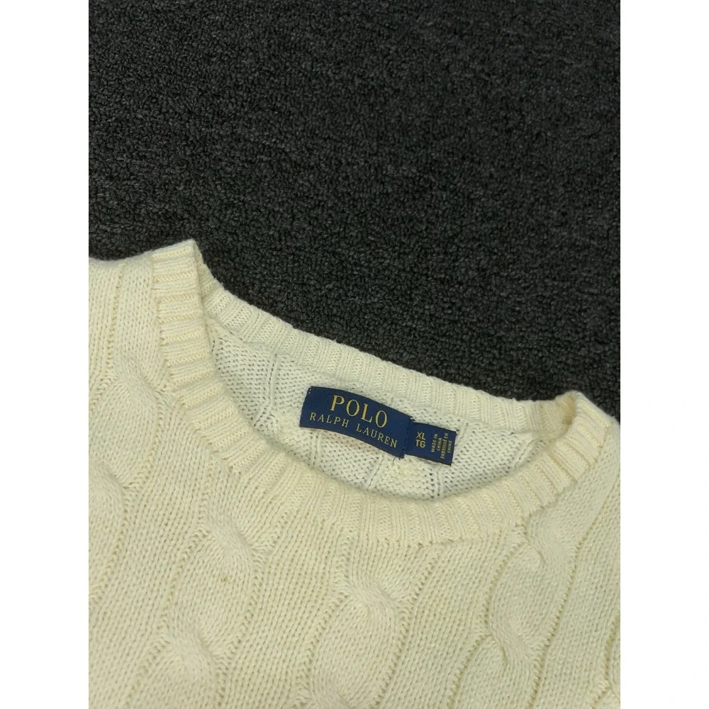 Polo Ralph Lauren Cable Knit Sweater Men's XL Cream Ivory Preppy Crewneck Pony
